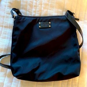 Kate Spade black nylon cross body bag with patent adjustable strap